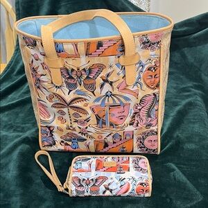 Consuela Multicolor Surreal Butterfly Tote with Matching Wallet